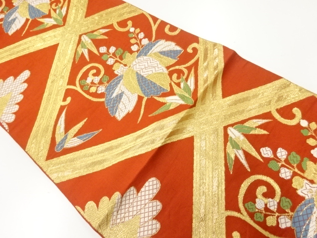 アンティーク　襷に桐唐草模様織出し袋帯（材料）